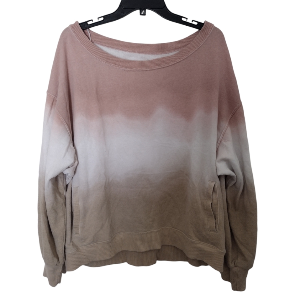 Hollister Beige Pink White tie dyed ombre sweatshirt size large cotton polyester